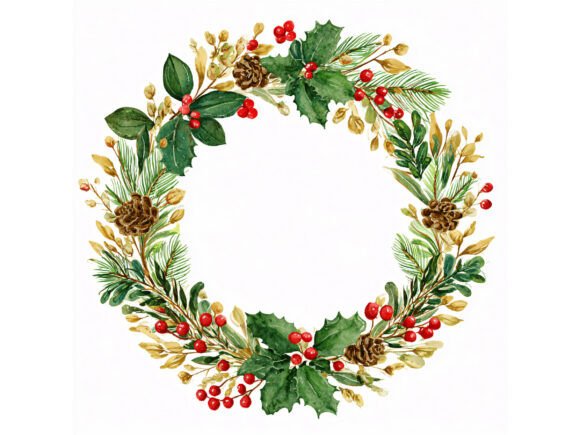 14 JPG Christmas Wreath Watercolor Illustrations for Branding and Marketing