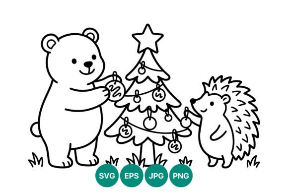 Bear and Hedgehog Illustrations: A Festive Graphic Design Asset for Crafters