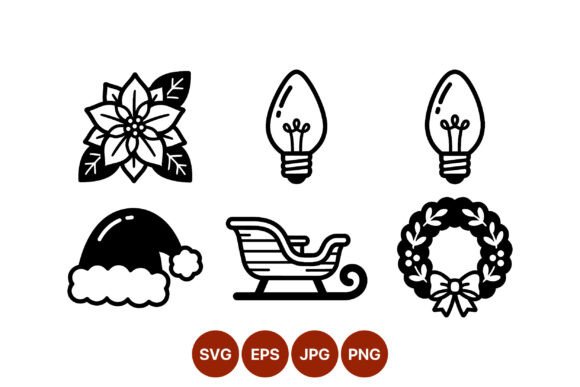 Black and White Christmas Line Art Icons for Local Business Branding