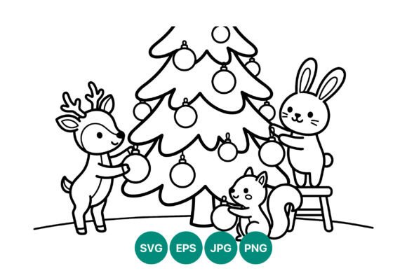 Christmas Animals Decorating Tree Vector: A Versatile Illustration for Holiday Branding