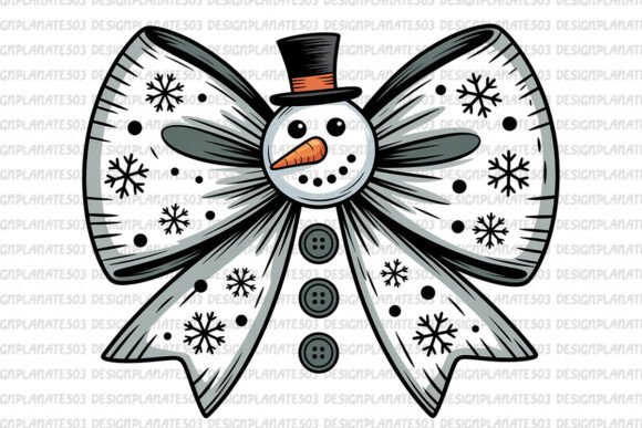 Christmas Bow Png, Snowman Illustrations for Festive Branding