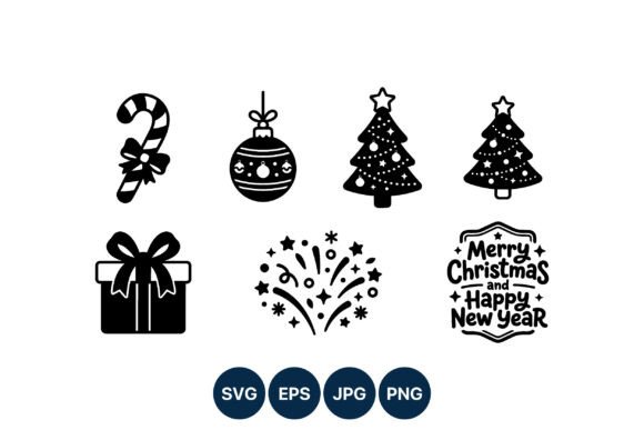 Christmas Candy Cane Tree Gift Fireworks Illustrations: A Festive Graphic Design Asset for Local Businesses