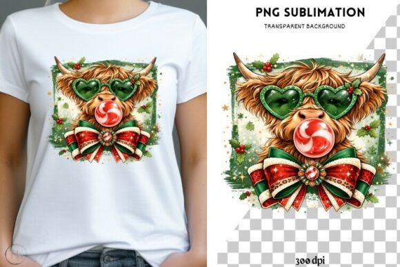 Christmas Highland Cow PNG Funny: A Festive Illustration for Local Business Branding