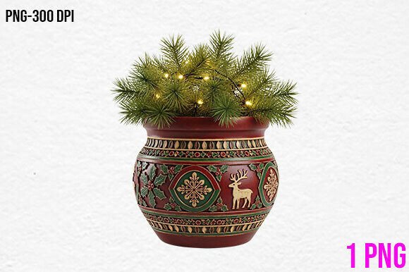 Christmas Plant Pot PNG Clipart: A Seasonal Illustration Asset for Polished Content
