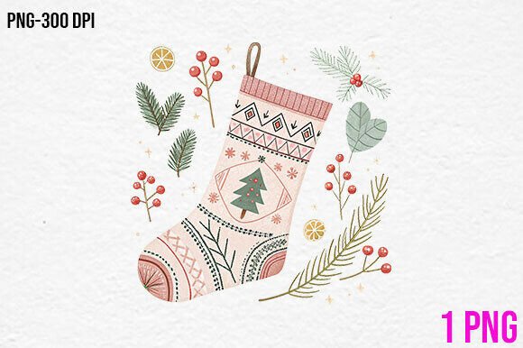 Christmas Stocking Floral Clipart PNG Review for Real Embroidery Projects