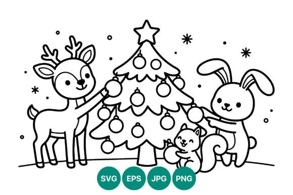 Christmas Tree Animals Line Art: A Versatile Illustration for Festive Design Projects