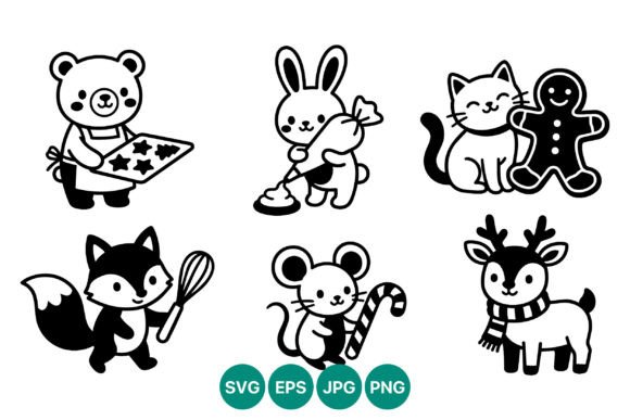 Cute Animals Baking Christmas Treats – A Delightful Design Illustration Asset