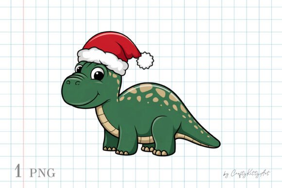Cute Christmas Dinosaur in Santa Hat PNG: A Playful Illustration for Creative Publishing