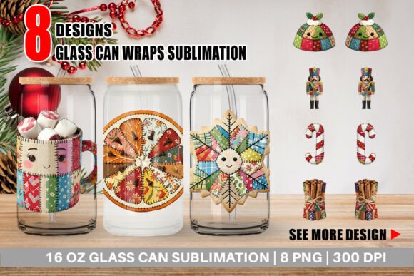 Fabric Christmas Treats Glass Can Wrap Illustrations for Branding and Marketing