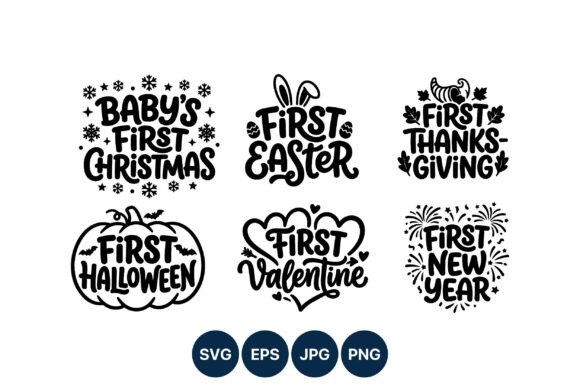 First Baby Holiday Phrases Christmas Illustrations for Branding & Marketing
