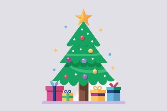 Flat Christmas Tree and Gifts Vector Art Review for Real Projects