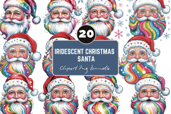 Iridescent Christmas Santa Clipart Bundle: A Sparkle for Your Holiday Illustrations