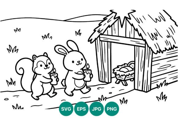 Nativity Bunny and Squirrel Christmas: A Unique Illustration for Creative Projects