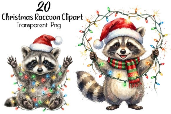 Patchwork Christmas Raccoon Clipart: A Festive Illustration for Creative Sellers
