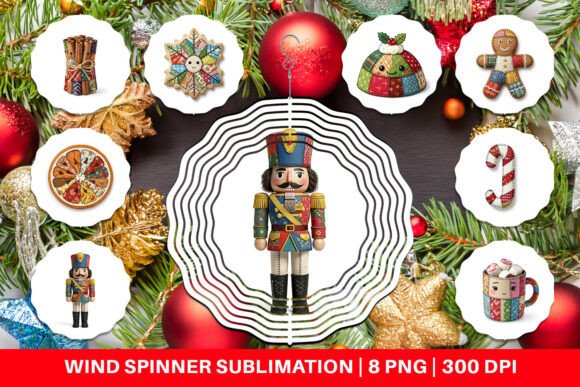 Patchwork Christmas Treat Wind Spinner Illustrations for Design Projects