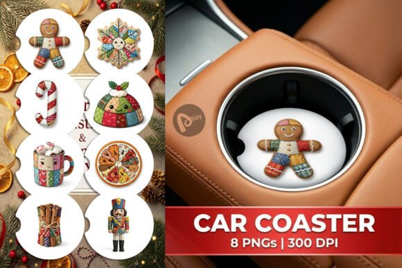 Patchwork Christmas Treats Car Coaster: A Versatile Illustration for Content Creators