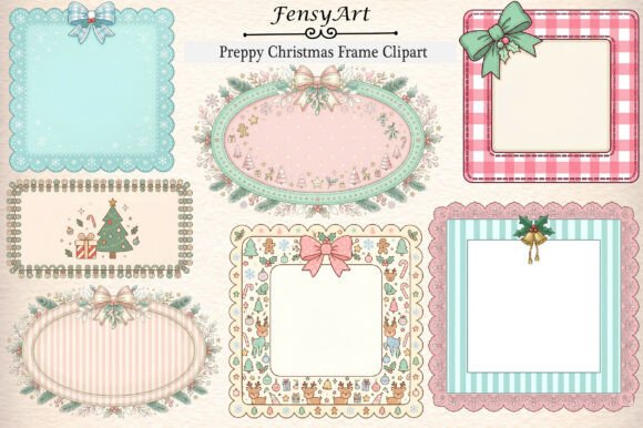 Preppy Christmas Frame Clipart: A Festive Illustration for Digital Sellers