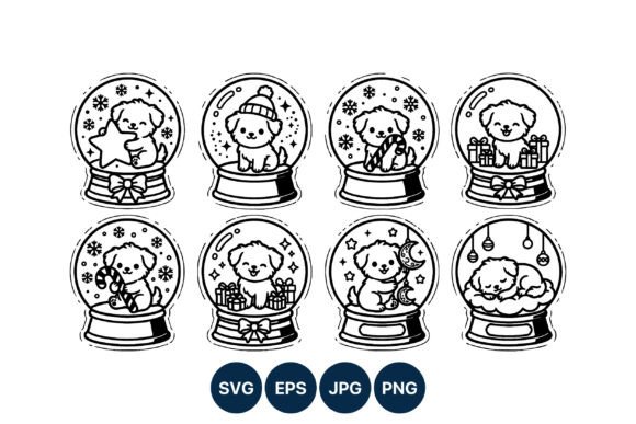 Puppy Snow Globes Christmas Line Art: A Festive Graphic Design Asset for Crafters