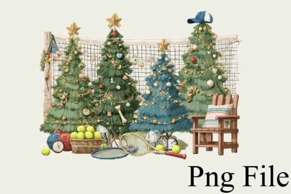 Tennis Christmas Trees Sublimation PNG: A Festive Design Asset for Creative Projects