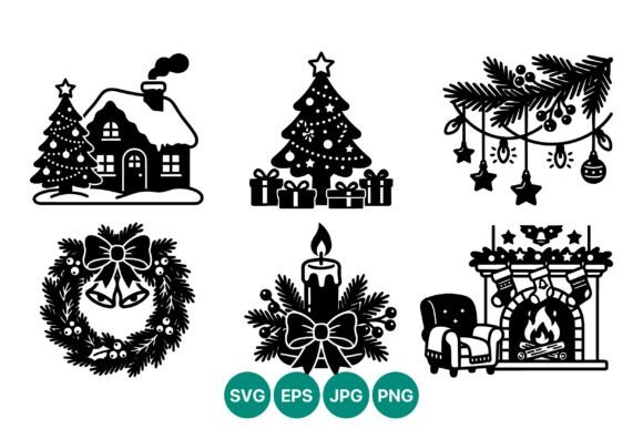 Vector Art Christmas House and Tree with Festive Illustrations