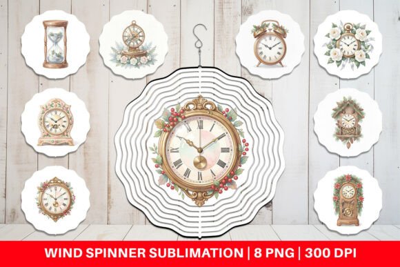 Victorian Christmas Clock Wind Spinner: A Festive Graphic Design Asset for Branding