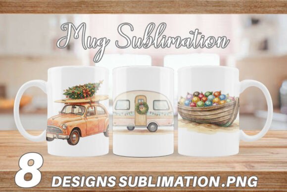 Vintage Tropical Christmas Mug Wrap Illustration for Local Business Branding