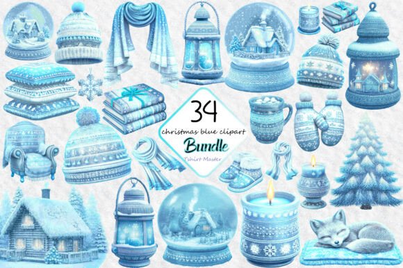Watercolor Christmas Blue Clipart: A Festive Graphic Design Asset for Creative Projects